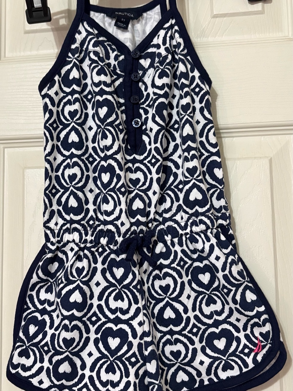 Nautica Navy & White Heart-Print Girls Romper sz 3T